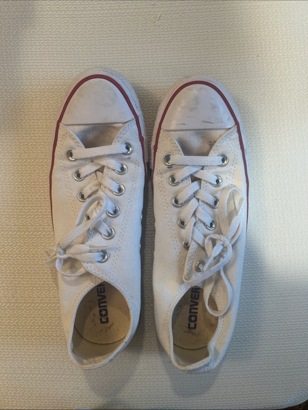 Converse White Low-Top Sneakers with Red Trim